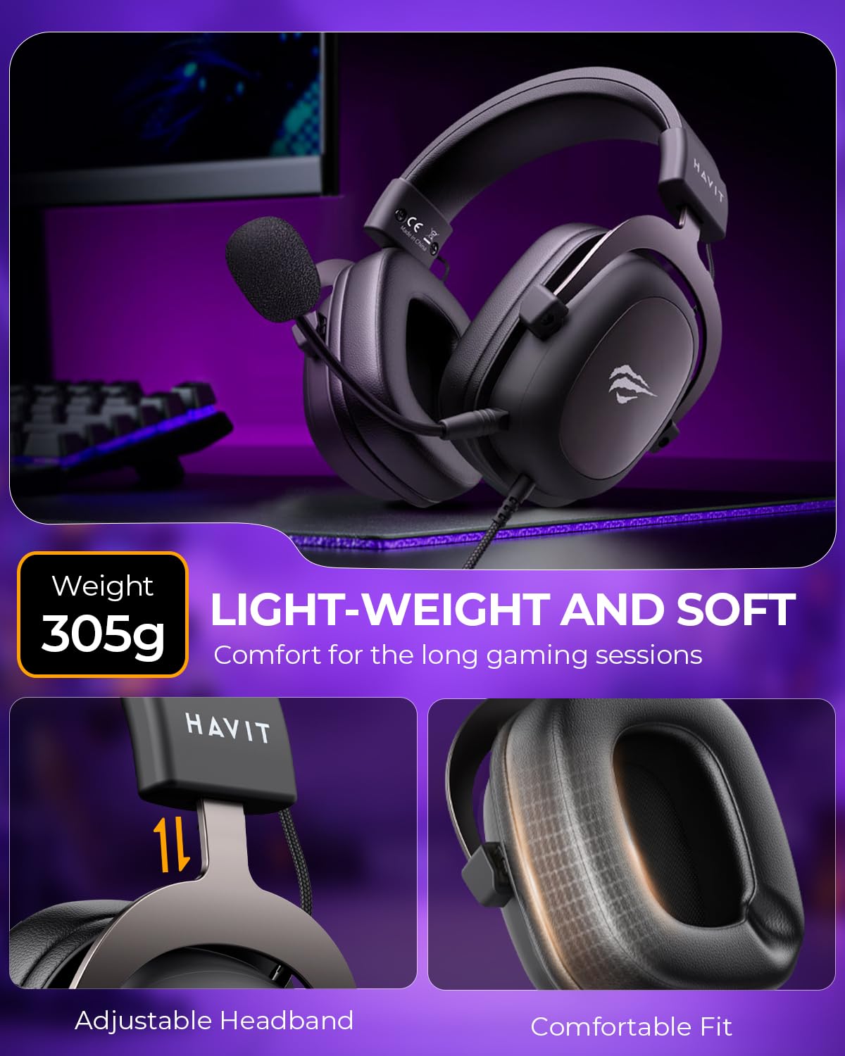 Havit Headphone Fone de Ouvido H2002d, Gamer, com Microfone, Falante 53mm, Plug 3, 5mm: compatível com XBOX ONE e PS4, HAVIT, HV-H2002d